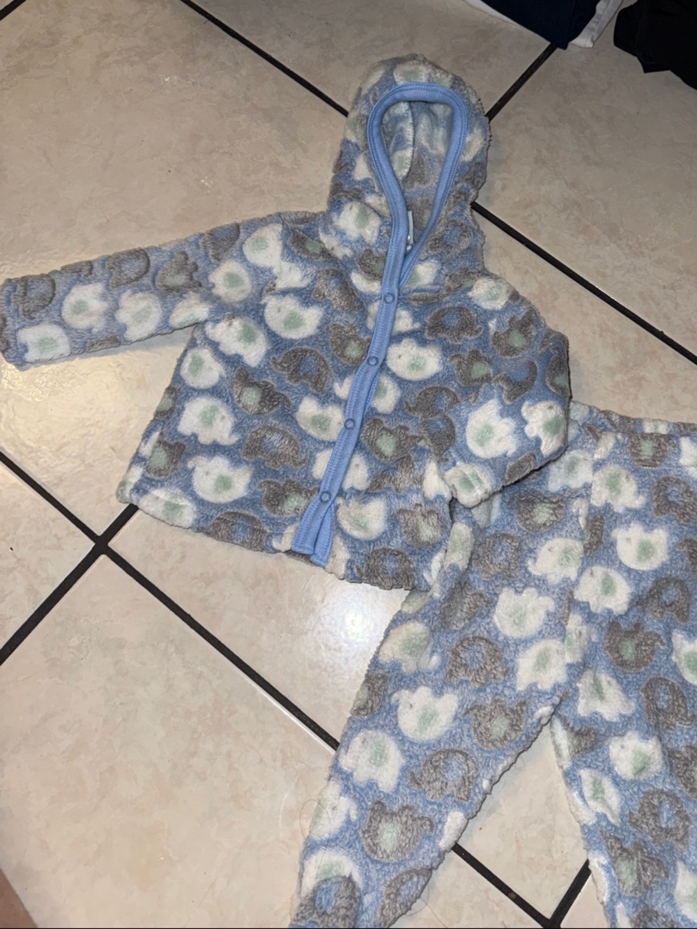 NWOT Plush Blue Elephant Print Hooded Kids Pajama Set